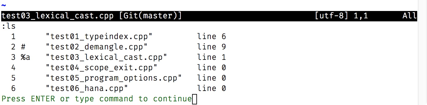 缓冲区列表命令 :ls 的结果 Fig5.6